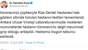 Rize'deki korona virüs şüphesinde sevindirici haber Bakan Koca'dan geldi