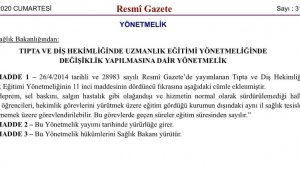 Tıpta ve diş hekimliğinde uzmanlık eğitimi yönetmeliğinde yapılan değişiklik Resmi Gazete'de