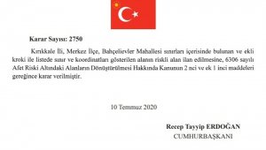 Cumhurbaşkanı Erdoğan'ın imzasıyla Kırıkkale'deki bir alan riskli bölge ilan edildi