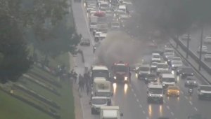 Kavacık'ta yolcu otobüsü alev alev yandı