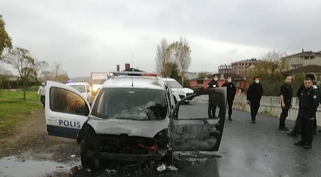 Sancaktepe'de polis aracı alev alev yandı
