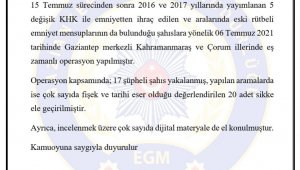 Gaziantep merkezli 3 ilde FETÖ operasyonu: 17 gözaltı