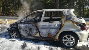 Dağ yolundaki otomobil yangını korkuttu