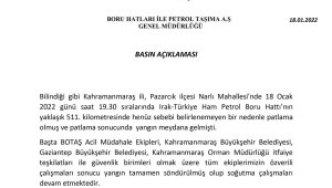 BOTAŞ'tan açıklama "Yangın tamamen söndürüldü"
