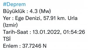 İzmir açıklarında 4.3 büyüklüğünde deprem
