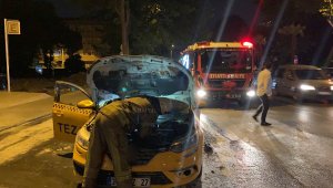 Ticari taksi alev alev yandı