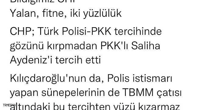 Bakan Soylu: "CHP; Türk Polisi-PKK tercihinde gözünü kırpmadan PKK'lı Saliha Aydeniz'i tercih etti"